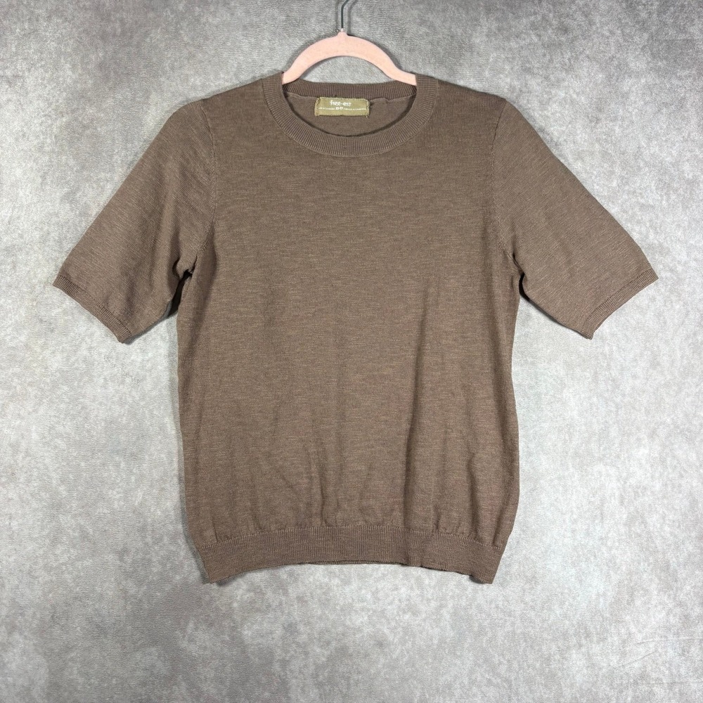 Free-est Free People Sweater Womens XS‎ Brown Knit Cotton Linen Blend Crew Boho